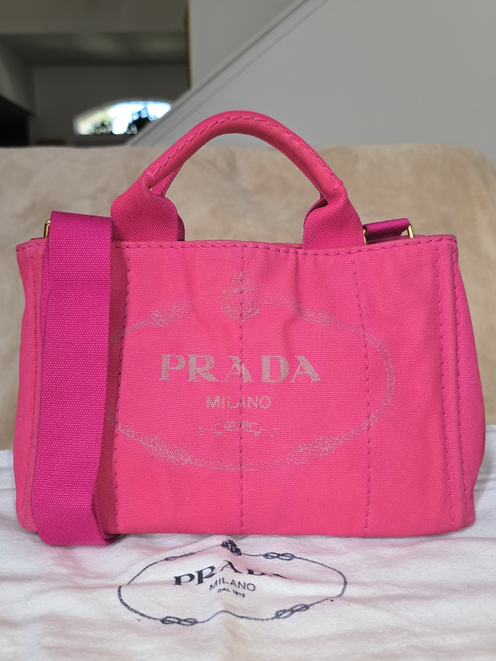 Prada Canapa Small Hot Pink Canvas Tote Bag